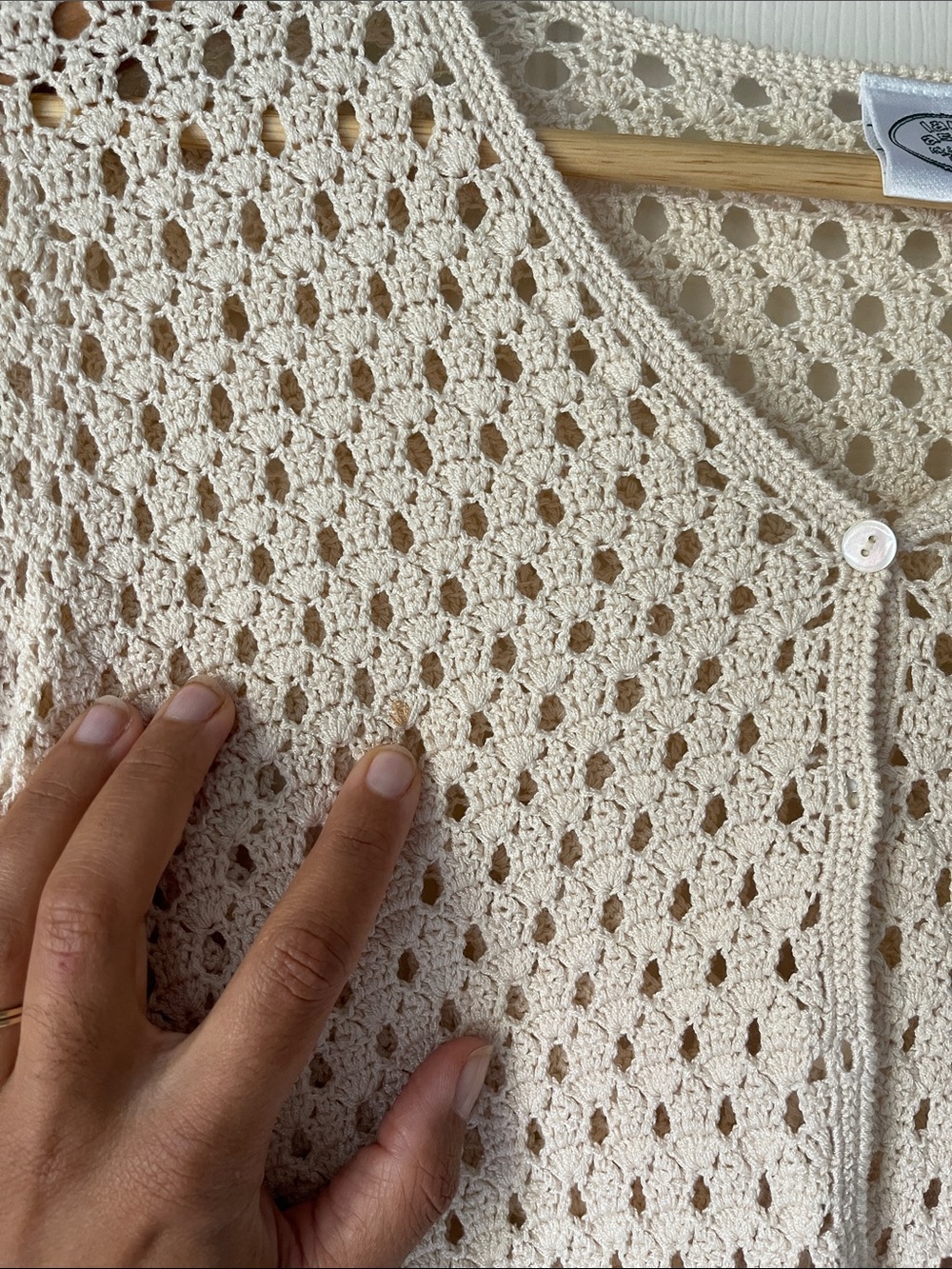 Vintage '90s Laura Ashley Japan Open-Knit Crochet Cardigan - Picture 3 of 5